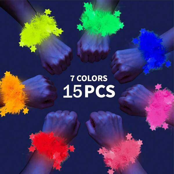 15 piezas de pulseras que brillan en la oscuridad - Artículos de fiesta fluorescentes de neón reactivos a la luz negra para fiesta de brillo, suministros de cumpleaños, pulseras de oropel