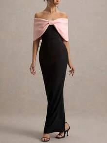 Women's Elegant Christmas Colorblock Bow Backless Christmas Party Dress