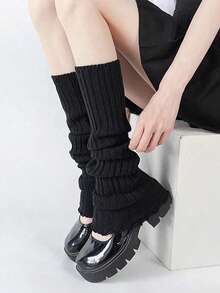 1 par negro/2 pares negro y blanco Calentadores de piernas cómodos y de moda para mujer con volantes, calentadores de piernas holgados para otoño e invierno - Negro - Ver 4