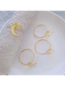 4/6 Stücke Goldene Metall-Mondförmige Serviettenringe, geeignet für Hotel, Zuhause, Küche, Esszimmer, Tischdekoration, Multi-Farben & Stile, für den täglichen Gebrauch, Bankette, Gäste verwendbar, ganzjährig einsetzbar