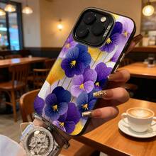 Funda de Teléfono con Estampado de Flor de Pansy Amarillo y Púrpura para Modelos de  y  Adecuada para Todas las Estaciones Opción de Regalo Ideal - Negro - Ver 2
