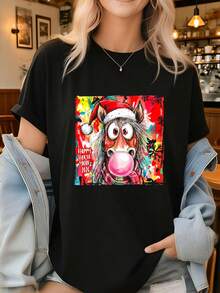 Happy New Year 2026 Year Of Horse Happy New Year-Shirt         Graphic Tees Women Crop Tops Summer Outfits Women Summer Tops-Shirt - Black - View 1