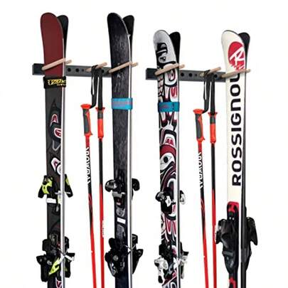 Ski Wall Rack Snowboard Wall Mount Storage Rack Holds 5 Pairs Of Skis And Skiing Poles Or Snowboard For Home And Garage 2 Set