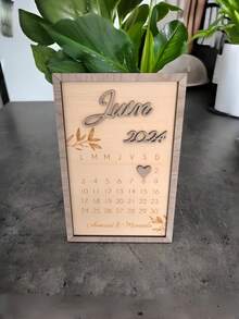 Custom Anniversary Gift For Couples Personalized Save The Date Calendar Plaque Wooden Marriage Engagement Signs - Multicolor - View 3