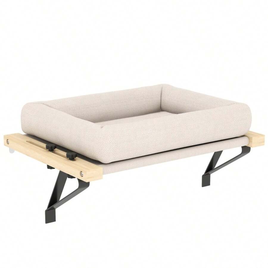 PawHut Cat House With Sill And Radiator Mount, Cushion, Wooden Frame, White