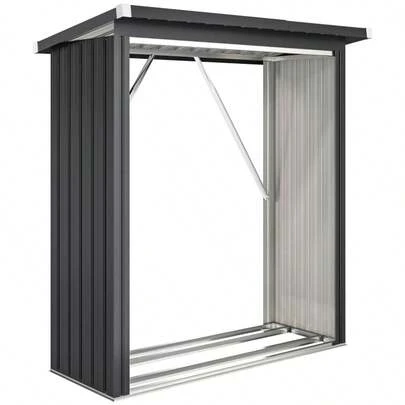 Szopa na drewno Outsunny, schowek na drewno, stal, podniesiona podłoga, dach spadzisty, 150 x 66,5 x 150, ciemnoszary