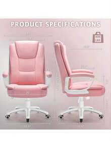 Office Desk Chair, High Back Executive Computer Chair, Ergonomic Big And Tall Adjustable PU Leather Chairs With Padded Armrest For Long Time Sitting,Thanksgiving,Christmas Gift - Hồng - Xem 2