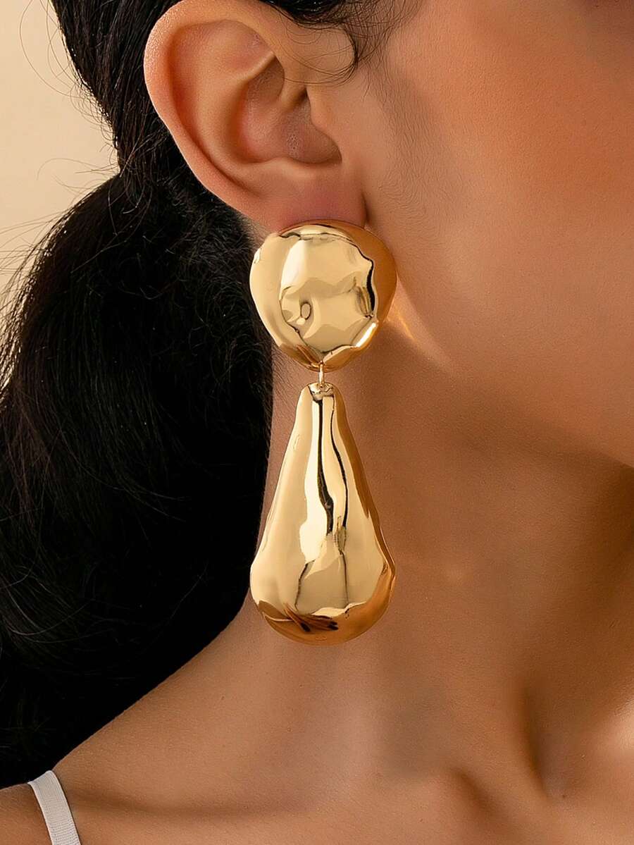 一对时尚几何大水滴形耳钉，适合女性参加派对、聚会、街头、日常佩戴，也是一份贴心的礼物。 - 金黃色 - 查看 1