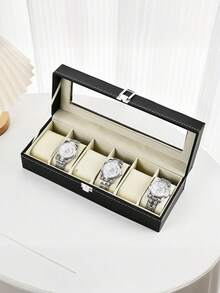 1pc Luxury Large Capacity Watch Storage Box, Watch & Bracelet Display Stand, Watch Case, Unisex, For Mechanical & Electronic Watches. Elegant Black PU Leather Watch Box With Dividers - Holds Watches, Perfect Gift Display Box. PU Leather Watch Box, Watch Storage Case, Watch Display Box, Home Organization, PU Leather 12 Grids Watch Box, Jewelry Display Box, Unisex Watch Storage Box, Travel Storage Box. With Safety Dividers, Perfect Gift Display Box, Desktop Organizer - Multicolor - View 16