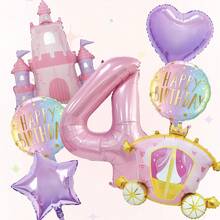 7pcs Castle Balloon Set, Pink Number Balloons, Perfect For Princess-Themed Parties, Birthday Party Decorations, Anniversary Decorations, Home Decor, Atmosphere Decorations, Birthday Balloons, Foil Balloons, Decorative Balloons, Holiday Balloon Set