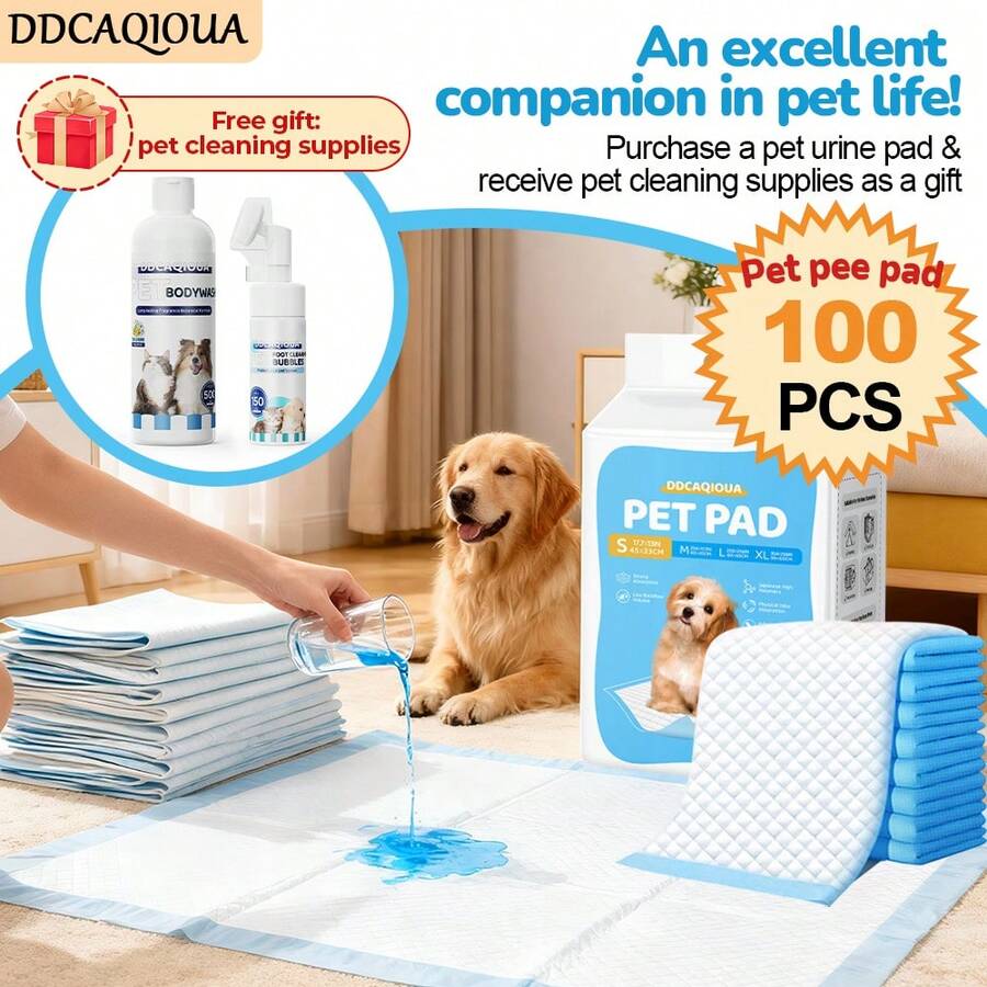 DDCAQIOUA Empapadores desechables para mascotas con productos de aseo gratuitos. Con una estructura absorbente multicapa y un diseño más grande y grueso, son ideales para razas pequeñas, medianas y grandes. Gracias a sus tiras adhesivas en la parte posterior, se mantienen fijos, convirtiéndose en el accesorio perfecto para hogares con perros.