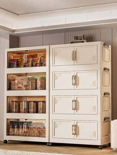 Durable Multi-Function Foldable Storage Box With Lid And Wheels - 3-Door Stackable Storage Bin, Suitable For Storing Clothes, Snacks And Camping Gear