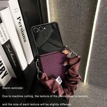 Ins Hot Dark Purple Explosion Pattern Phone Case With Wrinkled Elasticity Hand Strap Compatible With Samsung Galaxy ZFlip7 Z Flip6 ZFlip 5 Back Cover - Purple - View 6