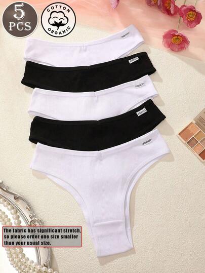 5条装女士多色罗纹舒适透气低腰性感内裤