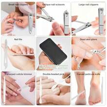 XAPY 19 In 1 Manicure Set And Nail Cs Kit Essional Stains Steel Groing Kit For Wen And Men Cplete Nail Care Tools With Travel Case Ideal For Toenail Pedicure He Use Or Travel Black - 銀色 - 查看 3