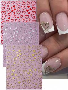 Bộ 3 miếng dán móng tay hình trái tim màu đỏ chủ đề Ngày Valentine, hình trái tim rỗng màu đồng, vàng, bạc, tự dính, miếng dán móng tay tự làm cho Ngày Valentine, đồ trang trí móng tay, phù hợp cho móng tay của phụ nữ và bé gái. - Nhiều màu - Xem 3
