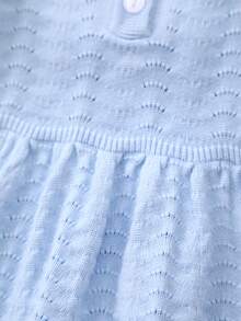 Baby GirlCasual Elegant Hollow Out Collared Half-Zip Long Sleeve Knit Dress, Light Blue, Suitable For Outings And Gatherings, Graceful And Charming - Baby Blue - View 5