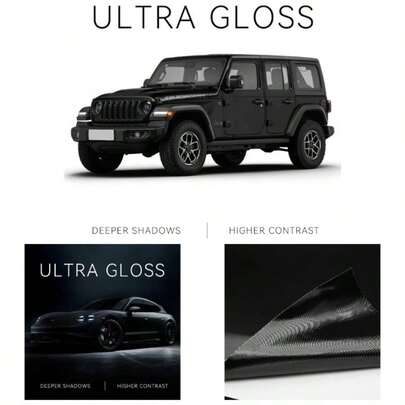 Película de vinilo negro para envolver el coche, pegatinas de ultra brillo, rollo de cinta de 1,45 pies * 5 pies