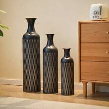 Black Floor-To-Ceiling Vase - 83/65/50cm Tall, Floor-To-Ceiling Metal Vase Set, 3 Retro Floor-To-Ceiling Vases, Tall Decorative Pampas Grass Branch Vase, For Living Room And Bedroom Floor-To-Ceiling - 1 - 查看 4