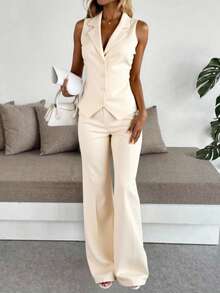 ZALLA Tailored Suit: Vest With Lapel, Blazer, And Elegant Flared Trousers. - 米色 - 查看 4