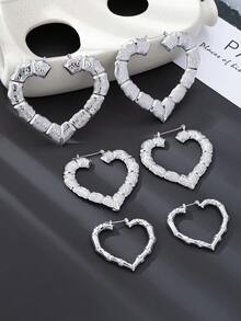 3对时尚心形竹结耳环，适合女性日常、派对或作为礼物佩戴 - 竹節愛心款 - 查看 4