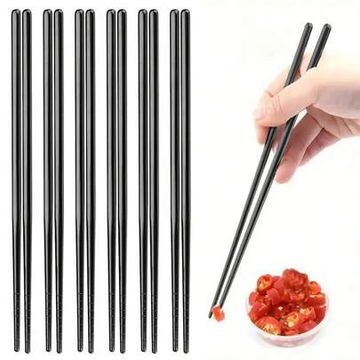 5双装高品质不锈钢筷子 - 防滑、可重复使用，韩式和日式食物筷，适用于寿司、小吃等 - 耐用厨房用具套装