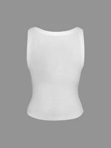 Women's Sleeveless Ribbed Knit Form-Fitting Sexy Y2K Solid Color Cami Top Suitable For Commute, Casual And Outdoor Wear, Spring/Summer - White - View 2