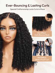 Perücken 13x4 Lace Front Pre Everything Pre Cut Pre Gebleicht Pre Gezupft Lockige Textur Premium Haar Kordelzug Perücke Finger Spiralenden Mühelos Atmungsaktiv Natürliches Schwarz Passend für alle Kopfgrößen Transparente Spitze 100% Echthaar Frontperücke für Frauen Unice Hair - SNatural - Übersicht 6
