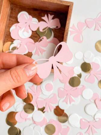 100pcs Pink Bow Confetti - Elegant Paper Bowknot Decorations For Birthday Parties, Wedding, Bride Shower And Babyshower Table Scatter & Celebratory Events