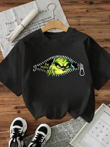 Camiseta informal con estampado del  "¡Qué gente más asquerosa!", cuello redondo, hombros caídos, manga corta, largo regular, tejido de punto ligeramente elástico. - Negro - Ver 2