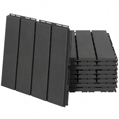 Outsunny Terrace Tiles, 9 Piece Set, Balcony Tiles, Patio And Garden Tiles, Black Plastic 30x30cm
