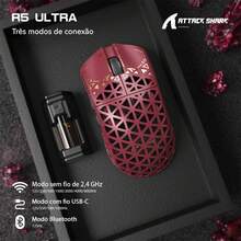 ATTACK SHARK R5Ultra Carbon Fiber Wireless Gaming Mouse, 8K Polling Rate, 42000 DPI – PAW3950 MAX Sensor – 39g Ultralight – Nordic 52840 MCU Chip – Wired/Bluetooth/2.4GHz Programmable Mouse For PC/Win - Đỏ - Xem 1