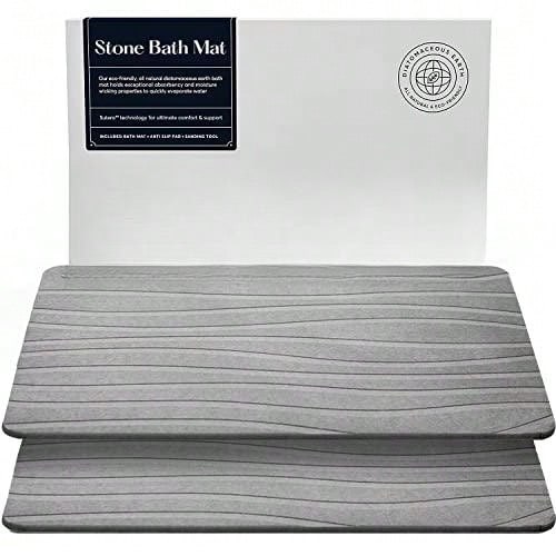 YESagoodShop - Stone Bath Mat  Diatomaceous Earth Shower Non-Slip Super Absorbent Quick Drying Bathroom Floor Easy To Clean (23.5 X 15 Slate) 1763697724240 - 灰色 - 2 件裝 - 查看 1