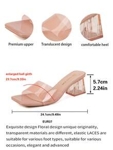 Wide Fit Women's French Square Toe Pink Strap Crystal Heel Sandals, Summer Outdoor Non-Slip Thick Heel Slippers, Suitable For Wide Feet, Plus Size - Pink - View 2