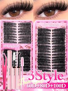 640片/60片D型卷翘簇状假睫毛大容量套装，附赠新手友好型假睫毛教程，浓密蓬松DIY分段式假睫毛，含粘合剂和封口剂，配备镊子、刷子，可放大双眼，轻盈可重复使用，大容量单根假睫毛套装，柔软自然的混合睫毛，打造3D立体眼妆，居家DIY，便携旅行，方便日常通勤、晚宴、婚礼新娘妆容等场合使用。 - 彩色 - 查看 1