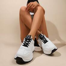 女士新款厚底运动鞋，轻便休闲鞋，小白鞋，网球鞋，百搭跑鞋，可爱时尚轻便厚底运动鞋 - 黑色 - 查看 5