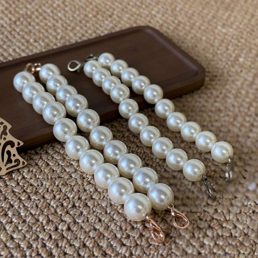 2条可拆卸珍珠包链，手工DIY包包配饰项链，适用于手提包、钱包、手机壳和其他手工制品，时尚、简约、优雅、美观，方便替换单肩包链。 - 白色 - 查看 1