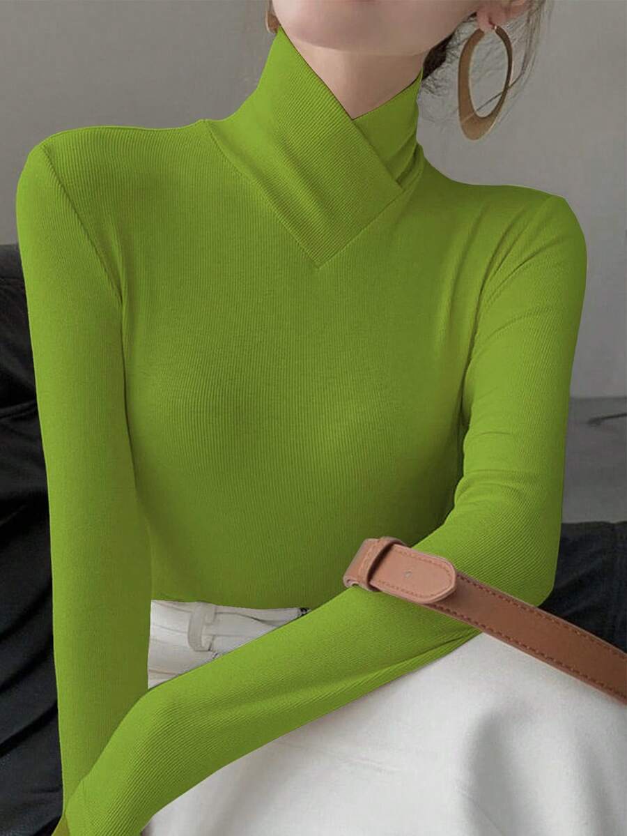 Áo lót nữ cổ chéo dệt kim màu trơn, thích hợp mặc công sở, hàng mới về mùa xuân, phong cách thường ngày.