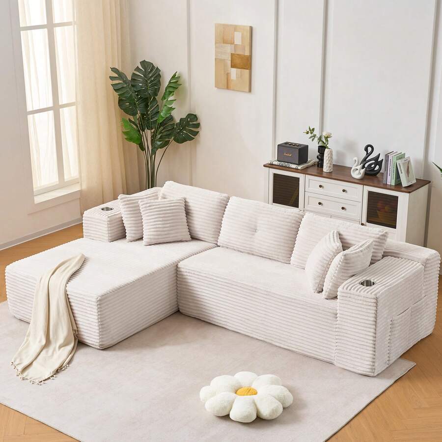 105 Inch Cloud Sofa Set, Sectional Sofa With Chaise Lounge, Backless L ...