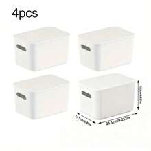 4-Piece Set Of Plastic Storage Bins With Lids, White Stackable Storage Baskets, Suitable For Shelves, Cabinets, Desks, Pantry, Bedroom, Books, And Toys - trắng - Xem 6