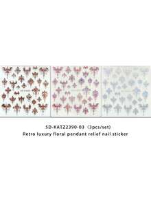 3 pièces d'autocollants d'art pour ongles avec estampage à chaud de totems d'étoiles et de lune - motifs rétro mystérieux d'étoiles, de lune, de serpent, de feuille, de cœur, d'œil de démon, de motif de luxe rétro. Convient pour un usage quotidien, mariage, fête, vacances. Autocollants d'ongles jetables, style de luxe simple et léger, faciles à coller. Décoration de salon de manucure. - Multicolore - Voir 8