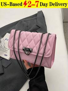 Vintage-Inspired Quilted Crossbody Bag With Chain Strap & Turn-Lock Closure - Structured Mini Square Purse In Solid Color For Underarm Shoulder Carry, Retro Style Day-To-Night Versatile Bag.This Vintage-Inspired Quilted Crossbody Bag Features A Chain Strap And Turn-Lock Closure, Designed As A Structured Mini Square Purse In Solid Color For Underarm Shoulder Carry, Perfect As A Retro Style Day-To-Night Versatile Bag. Quilted Crossbody Bag, Chain Strap Purse, Vintage Shoulder Bag, Mini Square Bag, Turn-Lock Closure, Underarm Purse, Retro Style Bag, Day To Night Bag, Structured Handbag, Solid Color Bag, Compact Purse, Versatile Crossbody, Antique Style Bag, Evening Bag, Casual Shoulder Bag, Going Out Purse, Women's Accessory.Bestseller In Multi-CompartmentWomen Shoulder Bags - 粉色 - 查看 12