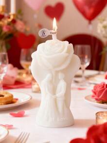 1pc Valentine's Day Rose Couple Aromatherapy Candle For Ins Creative Decoration Romantic Wedding Arrangement Holiday Gift Handmade Soy Candle - Multicolor - View 2