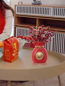 1件人造风水柑橘盆栽，客厅家居装饰，新年庆祝，婚礼乔迁，招财植物摆件 - 紅色 - 查看 9