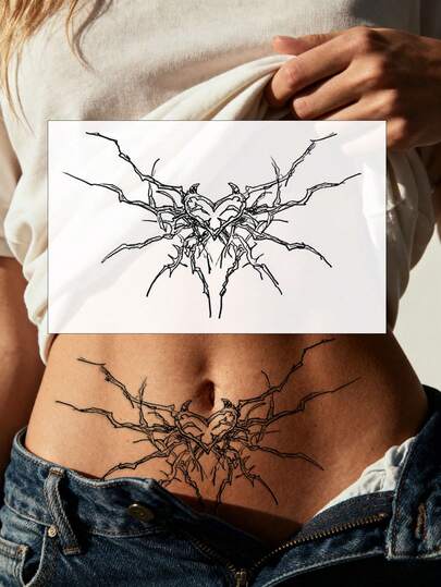 STARTTOOS Meizu Tattoo Sticker Black Heart Shaped Line Crack Thorn Surrounding Pattern Temporary Tattoo Sticker Suitable For Chest, Abdominal, Back Waist Line Sexy Private Parts DIY Daily Party Festival Gift Body Waterproof Realistic Tattoo Sticker 1 Pack