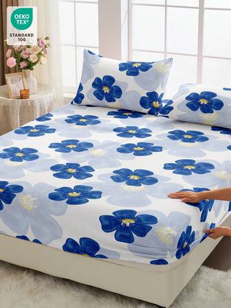 1 pieza Sábana ajustada estampada, se ajusta a colchones de 9" a 12", suave, resistente a las arrugas, transpirable, adecuada para varios tamaños de cama, textil esencial para el hogar y necesidad para dormitorios