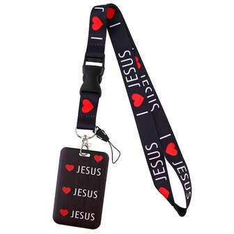 1pc I Love Jesus Lanyard Card Holder, Hard Shell Key Chain Suitable For Bus Card, ID Card, Work Badge, Student ID, Exhibition Badge, Event ID Card