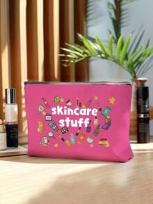 时尚化妆包，印有“护肤品”字样 - 拉链化妆品收纳袋，男女通用多功能旅行配件，无异味轻便设计，大容量化妆包，女生洗漱包，旅行用品，姐妹朋友送礼佳品，收纳袋，洗漱包，手提包，女生礼物，便携式折叠收纳袋，外出旅行必备（四色可选），圣诞节，情人节礼物 - 彩色 - 查看 2