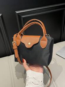 女士尼龙迷你斜挎包，磁扣饺子造型休闲可爱时尚手提包 - 黑色 - 查看 7