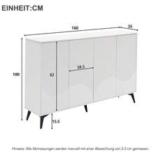 White Sideboard, 160 Cm Wide, Multifunctional Sideboard, Chest Of Drawers, Tall Cabinet With Adjustable Shelves, 4 Doors, Metal Legs